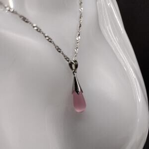 925 Sterling Silver Necklace Teardrop Rose Pink Opal Boho Birthday Christmas NEW